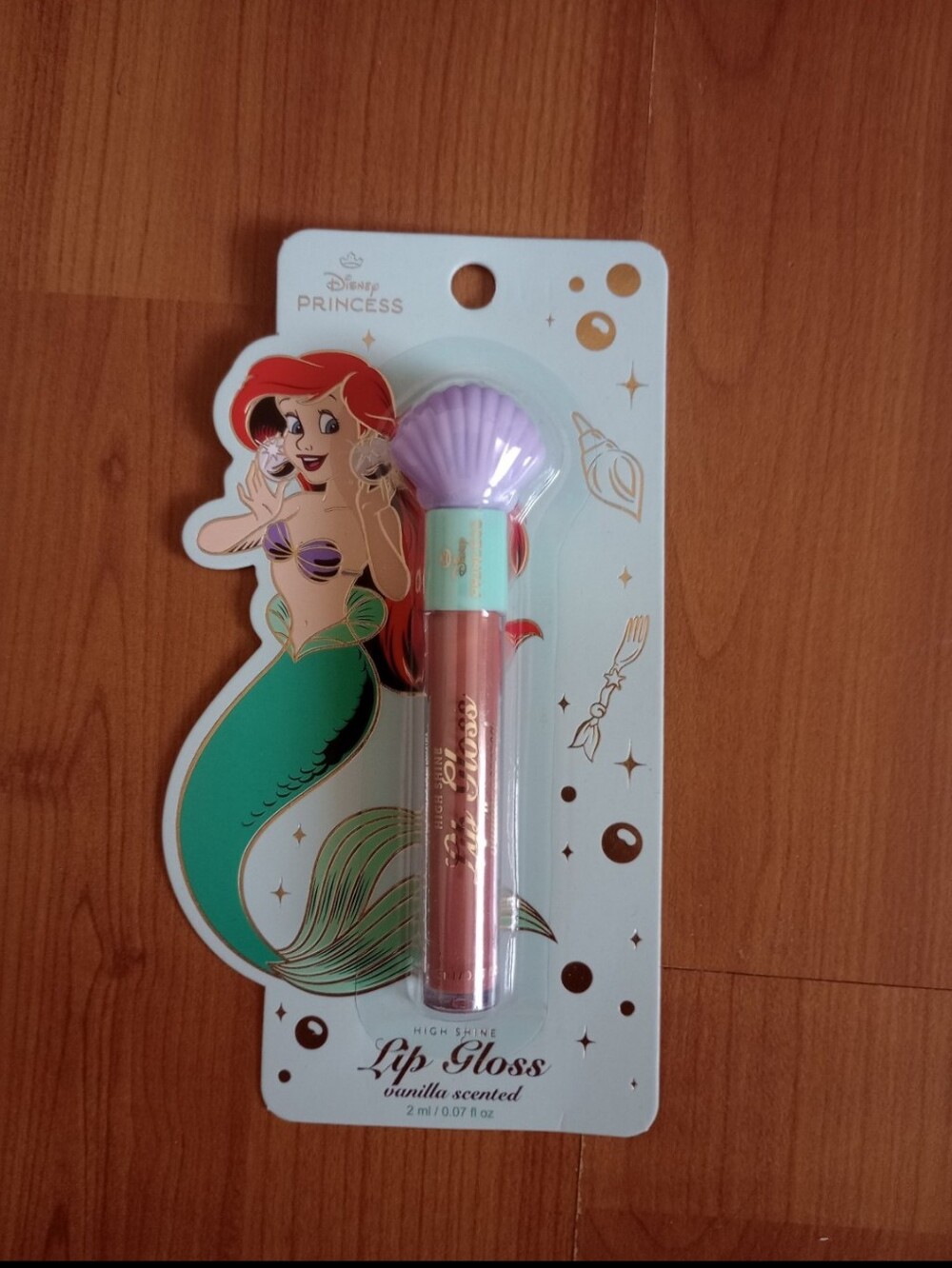 New Disney Princess Ariel Lip Gloss — Purple Shell Cap & Pink Gloss